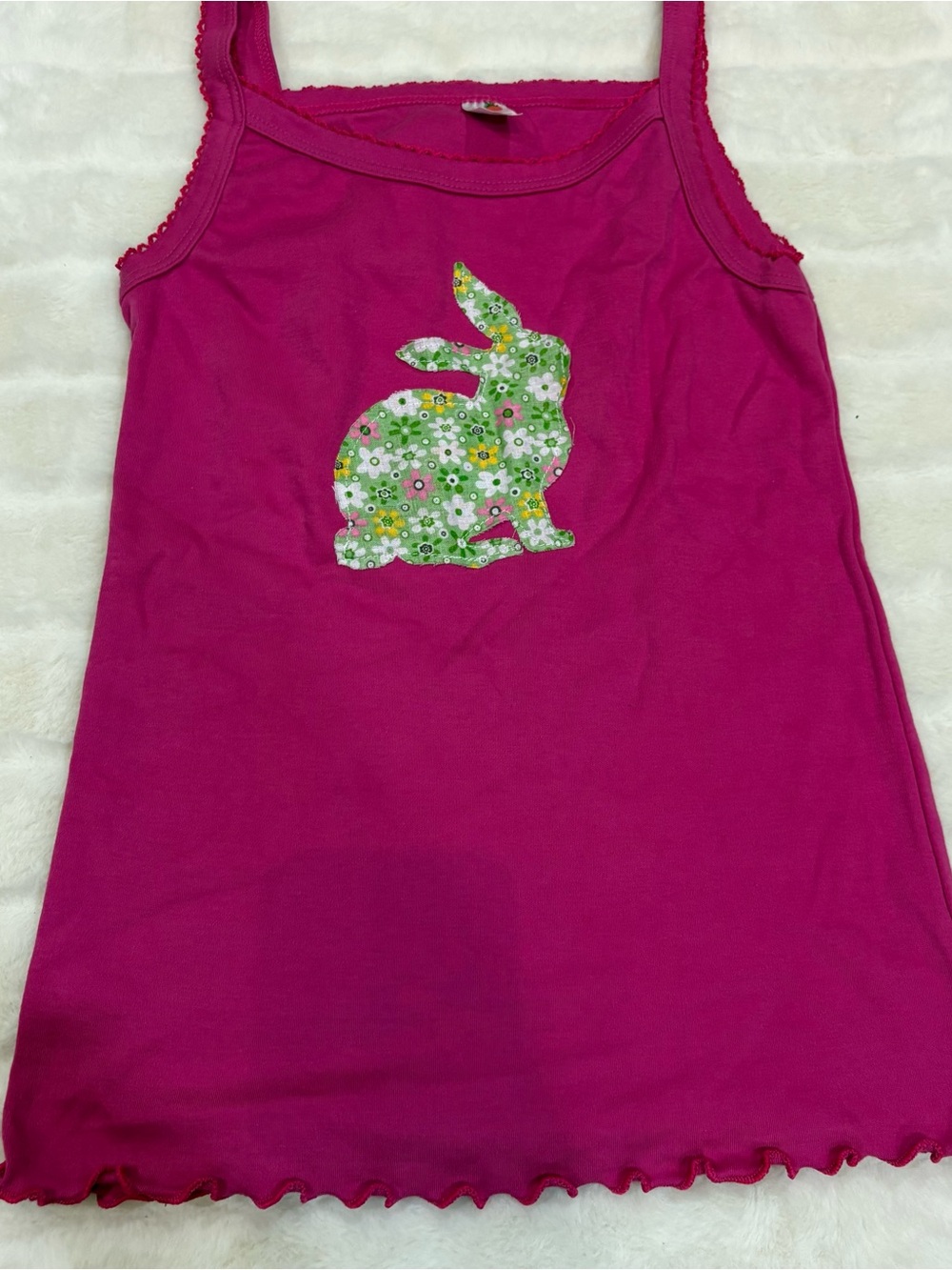 Vintage Hot Pink Tank with Green Floral Bunny Appliqué